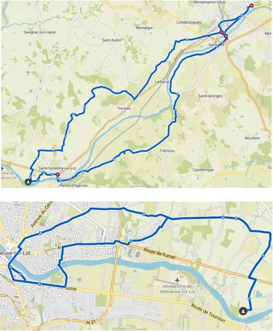 Cycle routes near Lasclottes showing the V86 route